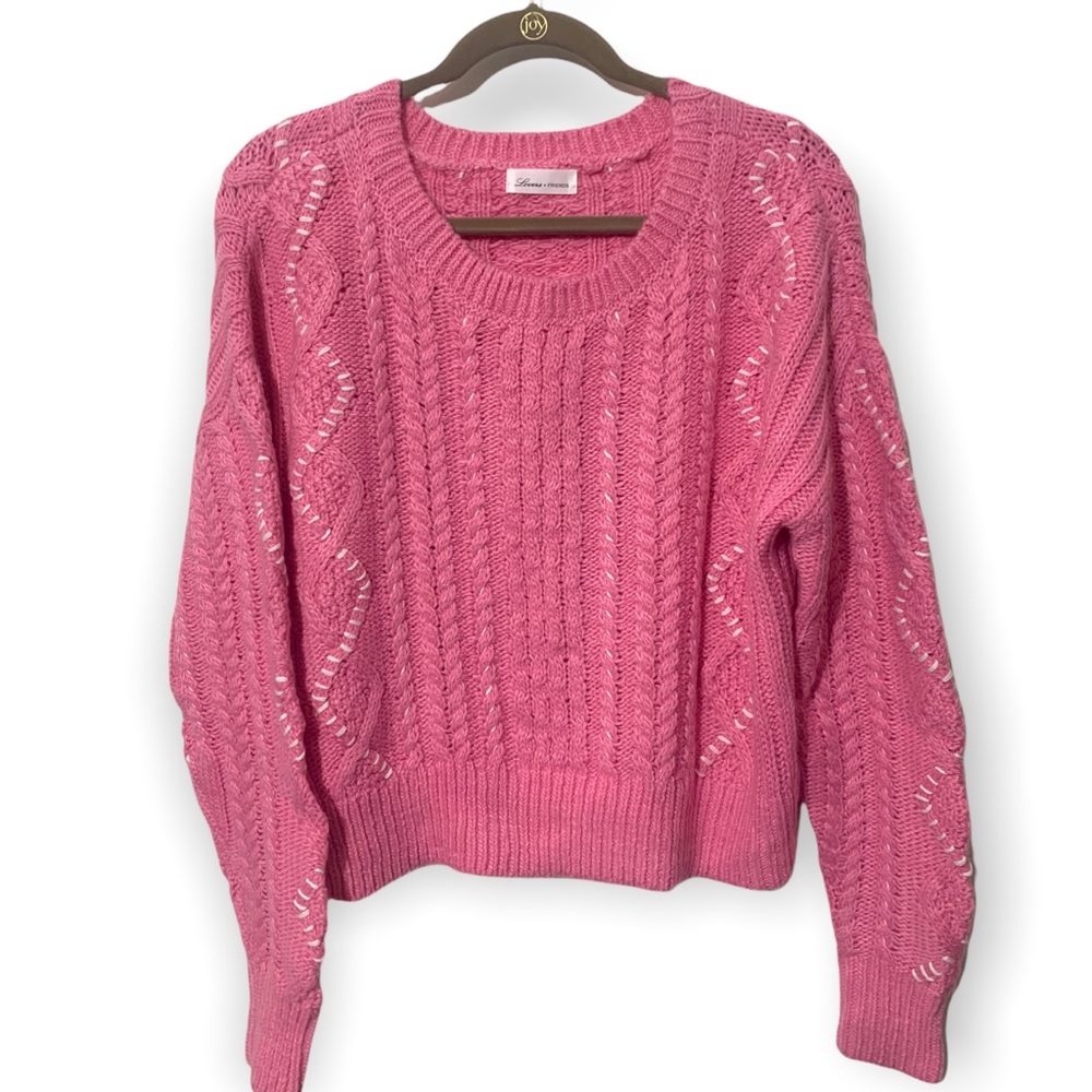 Lovers + Friends pink‎ cropped cable knit sweater M/L